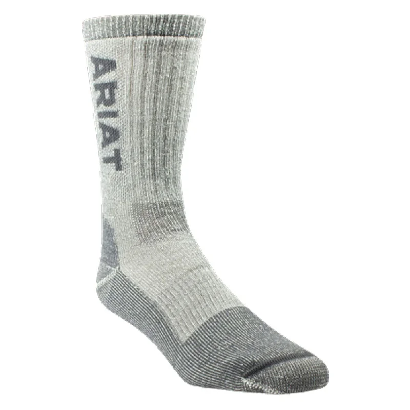 AR2187 Ariat Unisex Work Midweight Merino Wool Blend Steel Toe Crew Sock - Grey