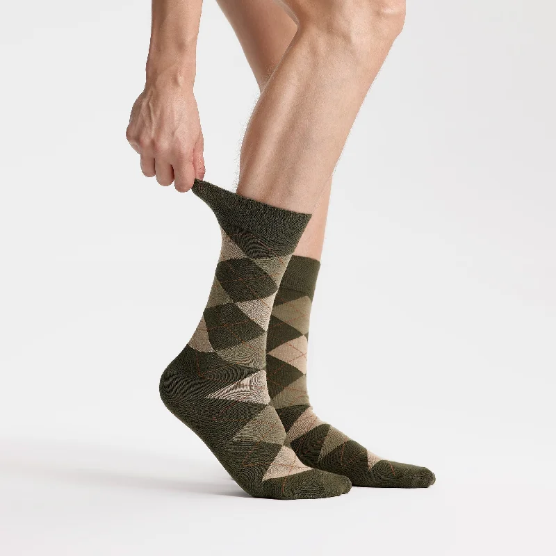 Men's Bamboo Dress Socks Argyle Pack of 1/3/5 Pairs • Green Khaki