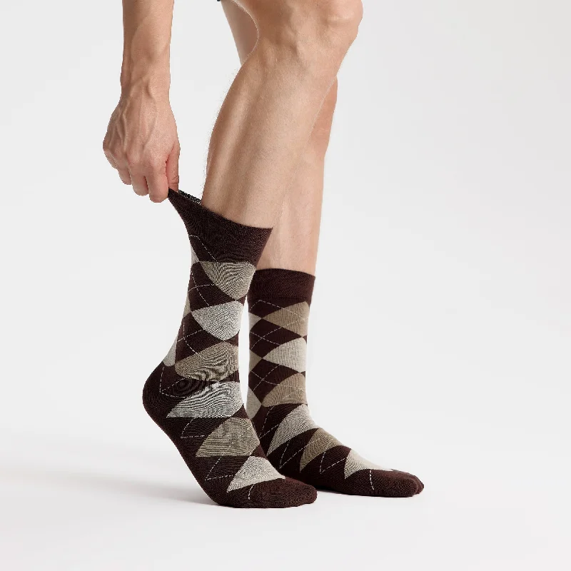 Men's Bamboo Dress Socks • Argyle Pack of 1/3/5 Pairs • Dark Brown