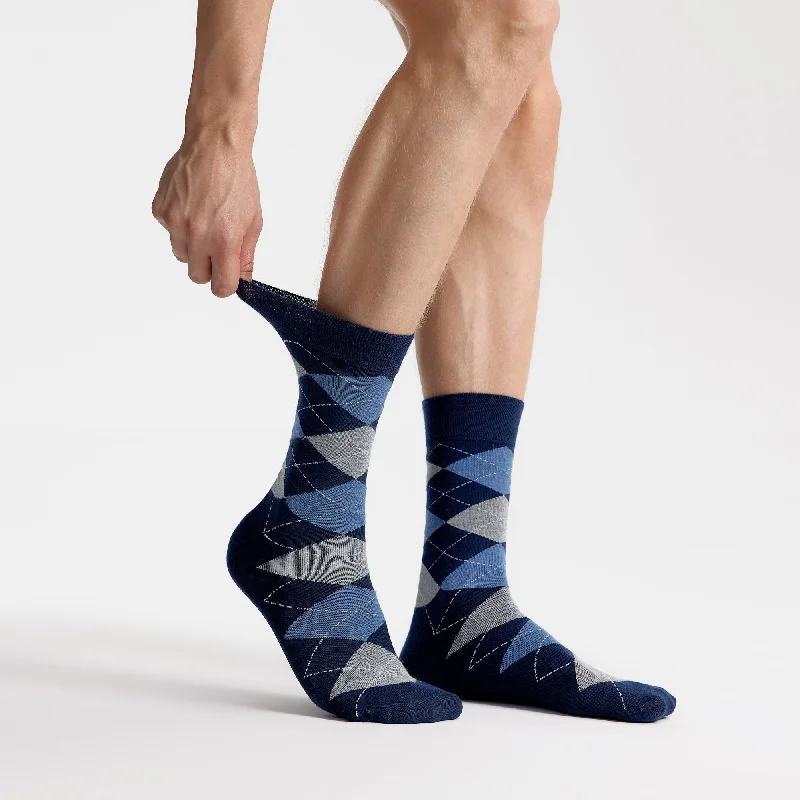 Men's Bamboo Dress Socks • Argyle Pack of 1/3/5 Pairs • Blue Navy