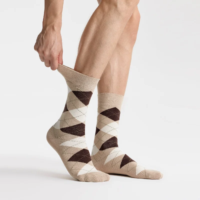 Men's Bamboo Dress Socks • Pattern Pack of 5 Pairs • Camel Khaki