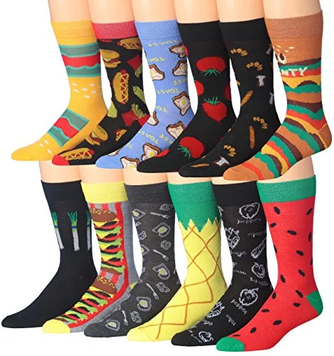 James Fiallo Mens 12 Pairs Funny Faces Striped Colorful Crew Socks