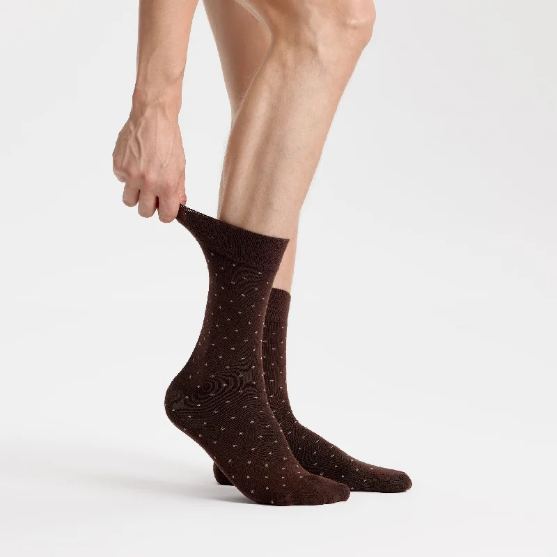 Men's Dark Brown Bamboo Dress Socks - Dotted Pack of 1/3/5 Pairs