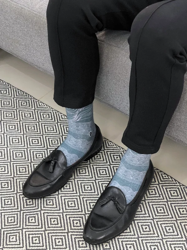 Regent Grey Batik Patterned Cotton Crew Socks | Satria