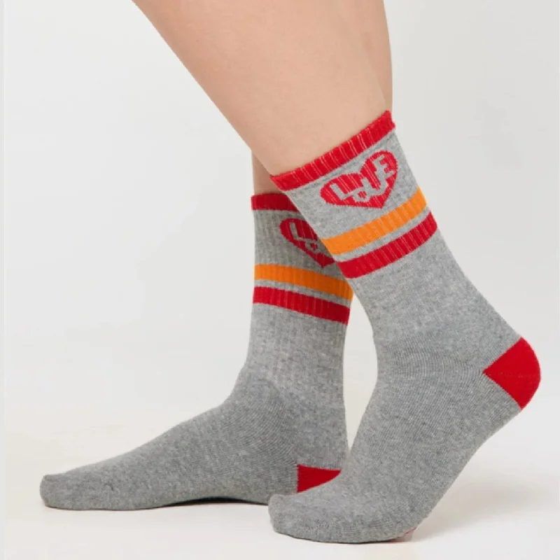 One Love Striped Crew Sock - Heather Gray (No Grip)