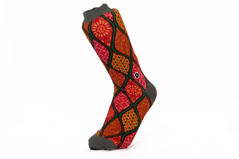 Tiger Orange Batik Patterned Cotton Crew Socks | Ceplok