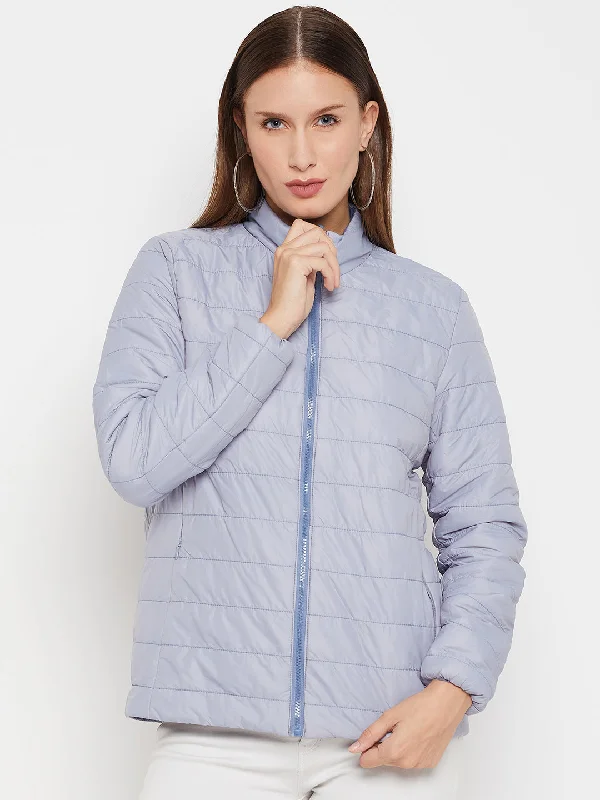 Women's Casual  Blue Quilted  Reversible Jacket