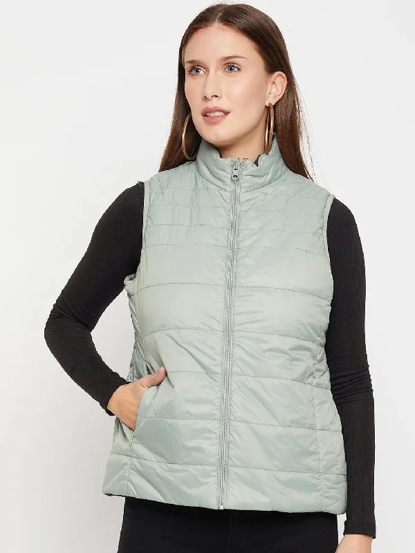 Women's Casual  Seagreen Quilted  Reversible Jacket