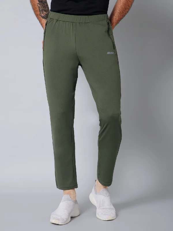 Men Green Solid Full Length Regular Fit Active Wear Track Pant