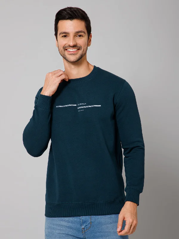 Solid Bottle Green Full Sleeves Round Neck Regular Fit Casual Sweatshirt for Men