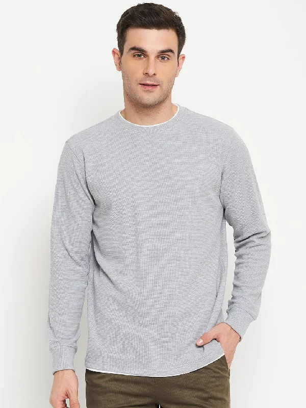 Solid Grey Full Sleeves Round Neck Regular Fit Casual Sweatshirt for Men