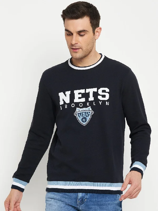 Typography Printed Navy Blue Full Sleeves Round Neck Regular Fit Casual Sweatshirt for Men