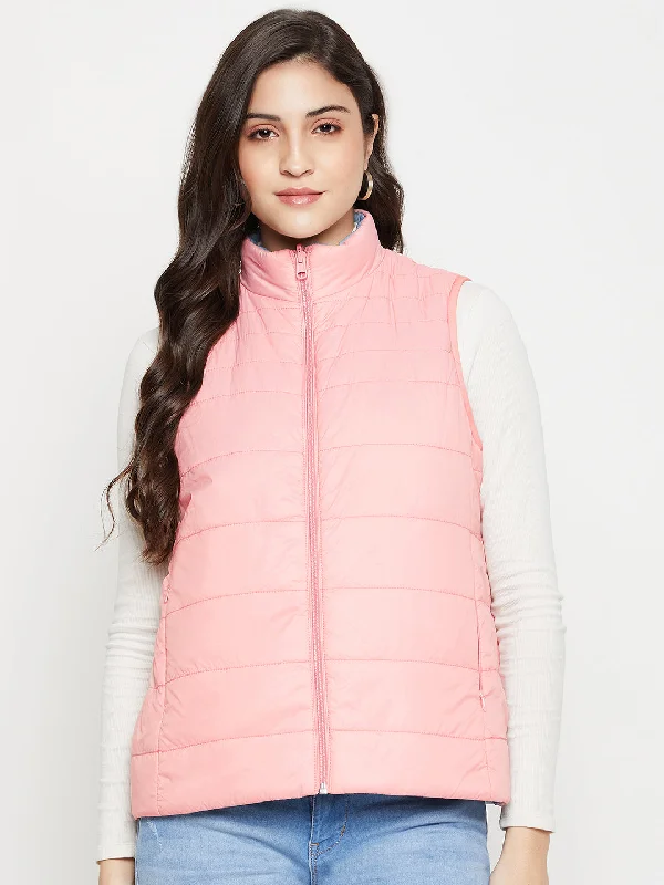 Women's Casual  Pink Quilted  Reversible Jacket