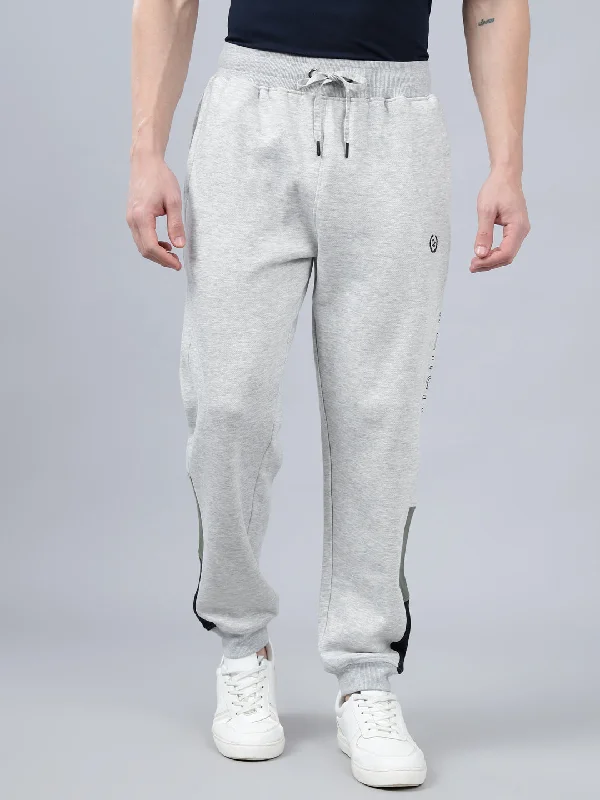 Men's Grey Melange Printed Winter Track Pant