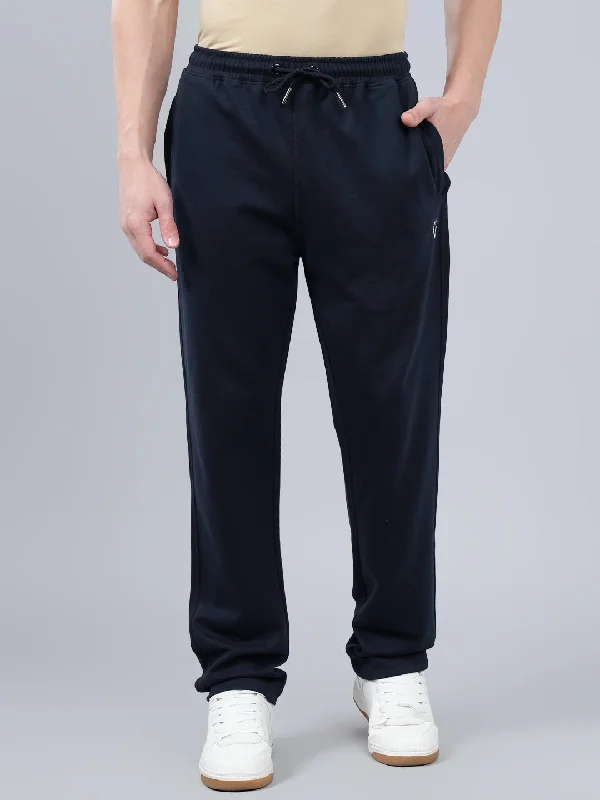 Men's Navy Blue Solid Winter Track Pant