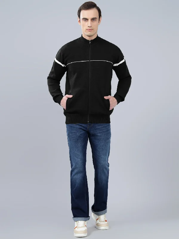 Men's Solid Black Mock Collar Sweatshirt