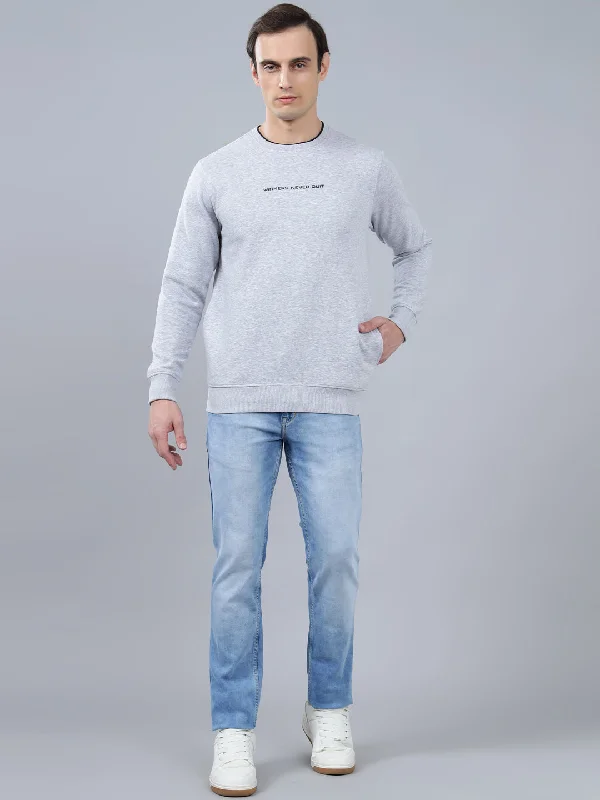 Men's Solid Grey Melange Round Neck Sweatshirt