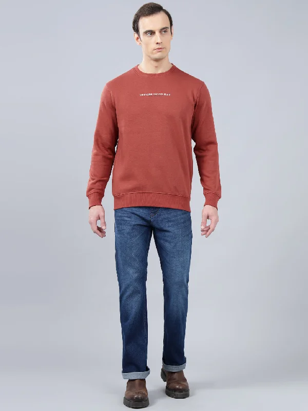 Men's Solid Rust Round Neck Sweatshirt