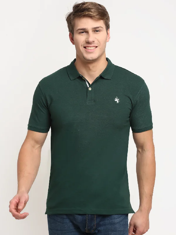 Men's Bottle Green Polo neck Half Sleeve T-Shirt