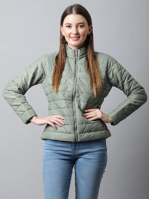 Women's Casual  Light Green Quilted  Jacket