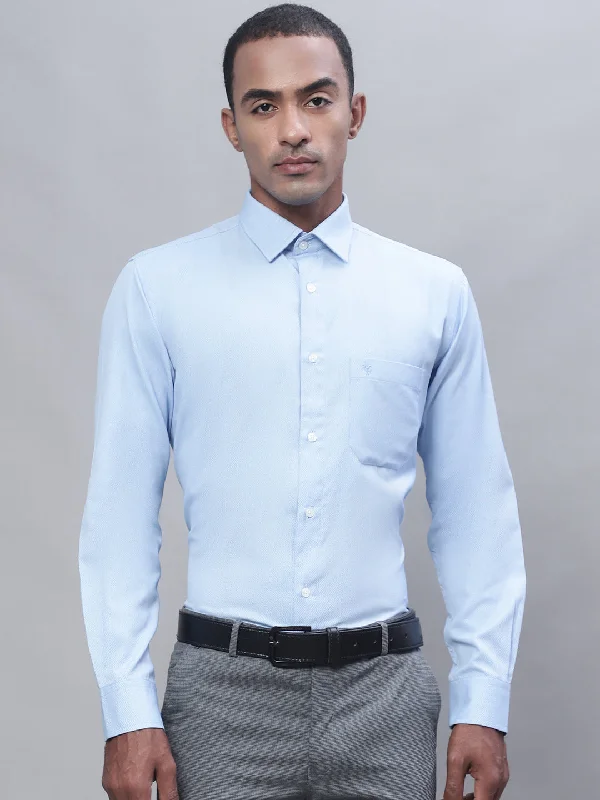 Men's Light Blue Formal Self textured Full Sleeve Shirt