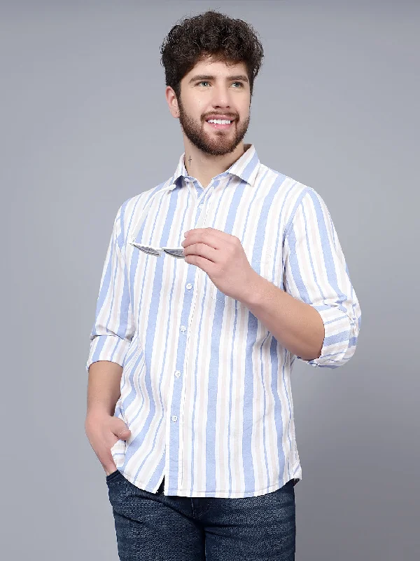 Men's Beige Casual Broad Stripe Full Sleeve Shirt