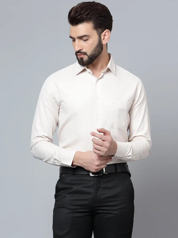 Men's Beige Formal Self Textured Full Sleeve Shirt