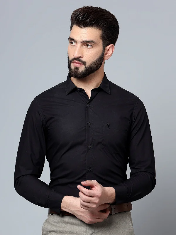 Men's Black Casual Plain Full Sleeve Shirt