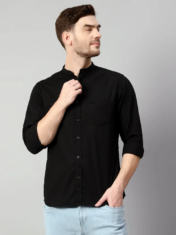 Men's Black Casual Plain Full Sleeve Shirt