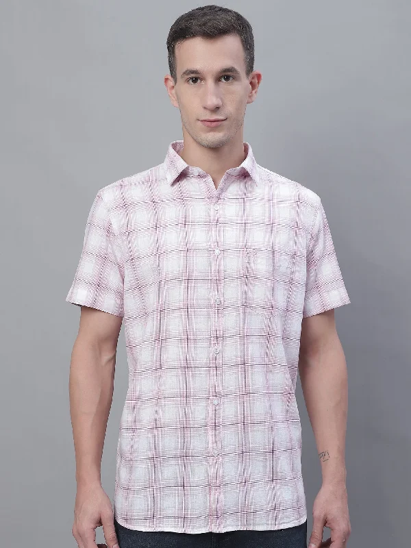 Men's Purple Casual Medium Checks Half Sleeve Shirt