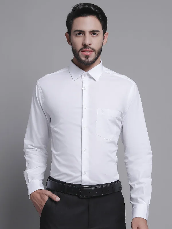 Men's White Formal Plain Stretch Full Sleeve Shirt