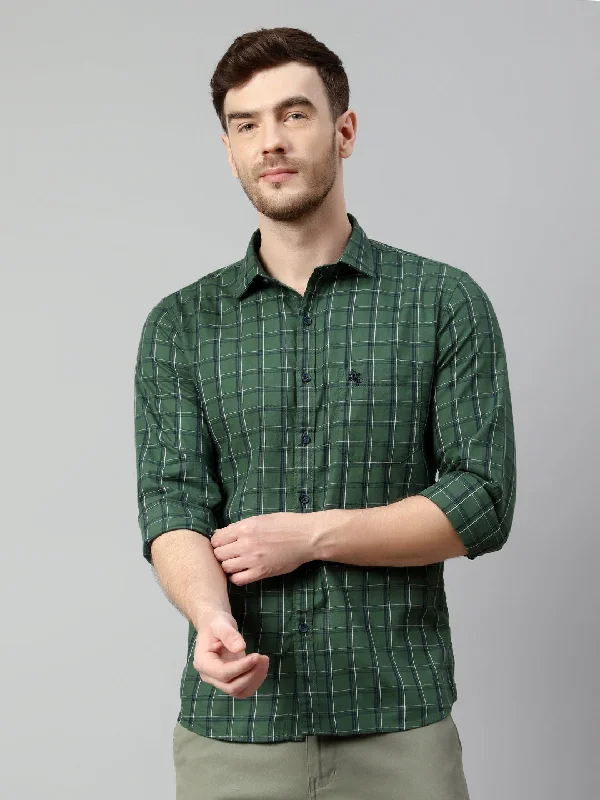 Men's Green Casual Medium Checks Full Sleeve Shirt