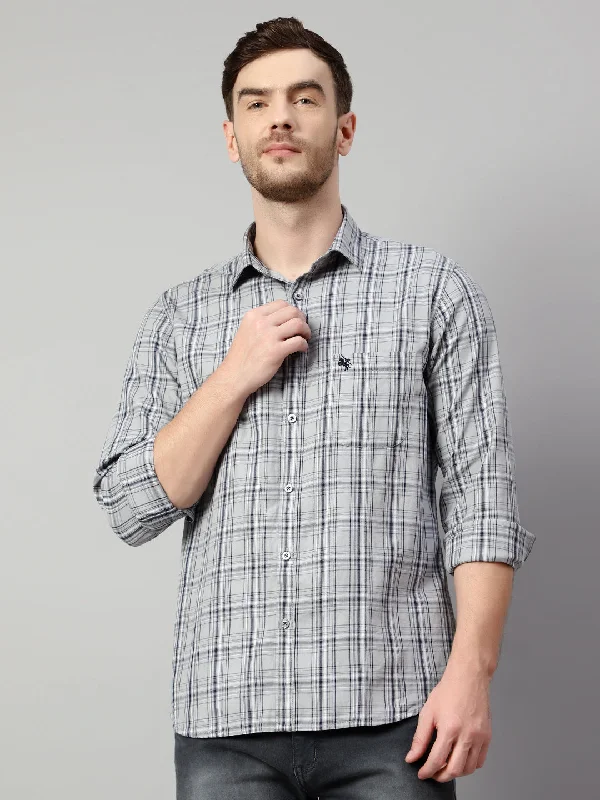 Men's Grey Casual Medium Checks Full Sleeve Shirt