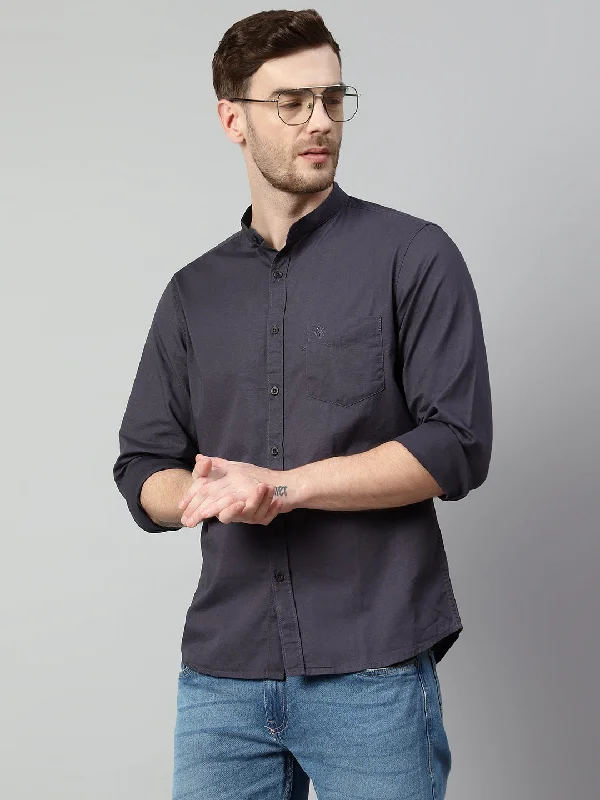 Men's Dark Grey Casual Plain Full Sleeve Shirt