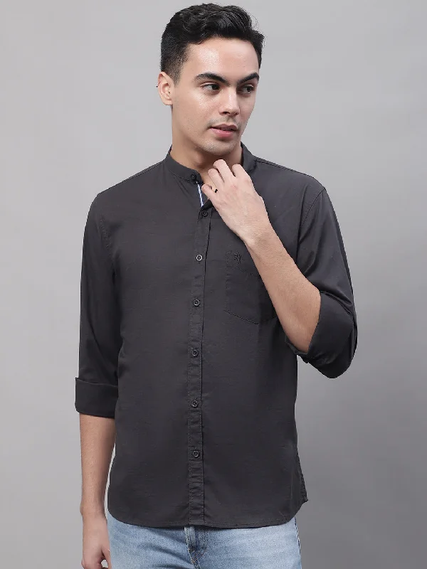 Men's Dark Grey Casual Plain Full Sleeve Shirt