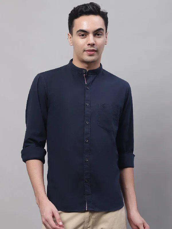 Men's Navy Blue Casual Plain Full Sleeve Shirt