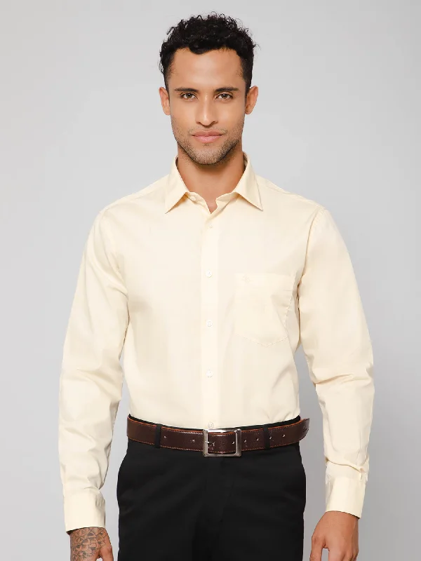 Men's Light Yellow Formal Plain Full Sleeve Shirt