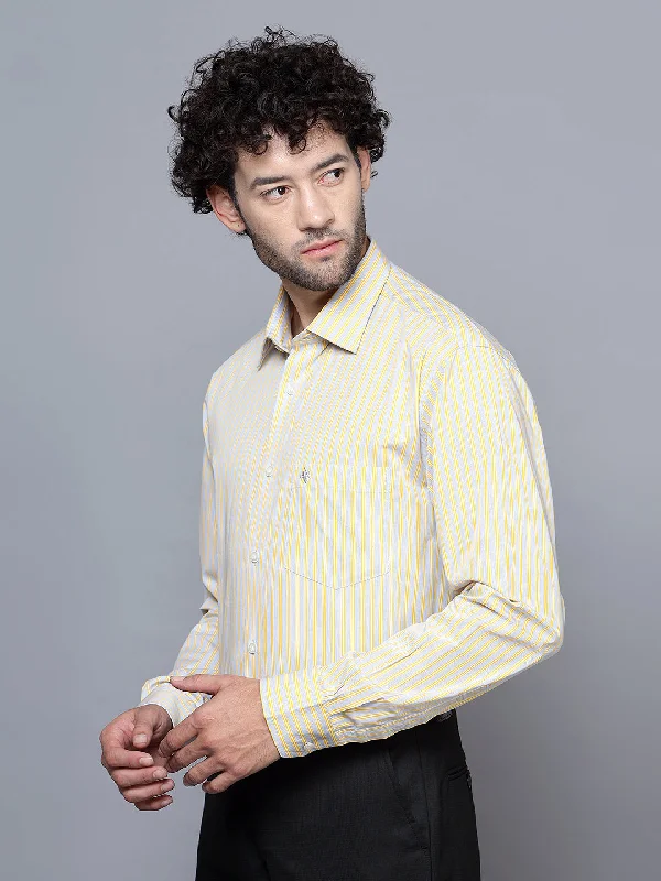 Men's Light Yellow Formal Narrow Stripe Full Sleeve Shirt