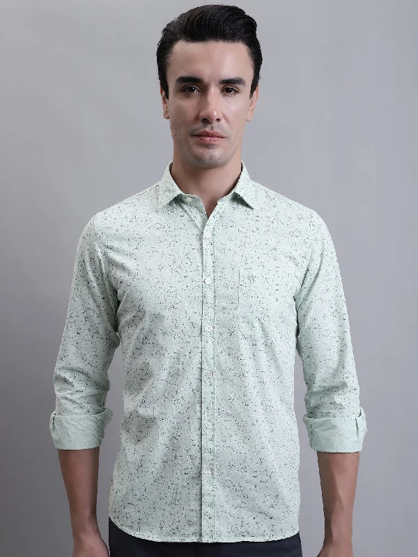 Men's Light Green Casual Abstract Ditsy Print Full Sleeve Shirt