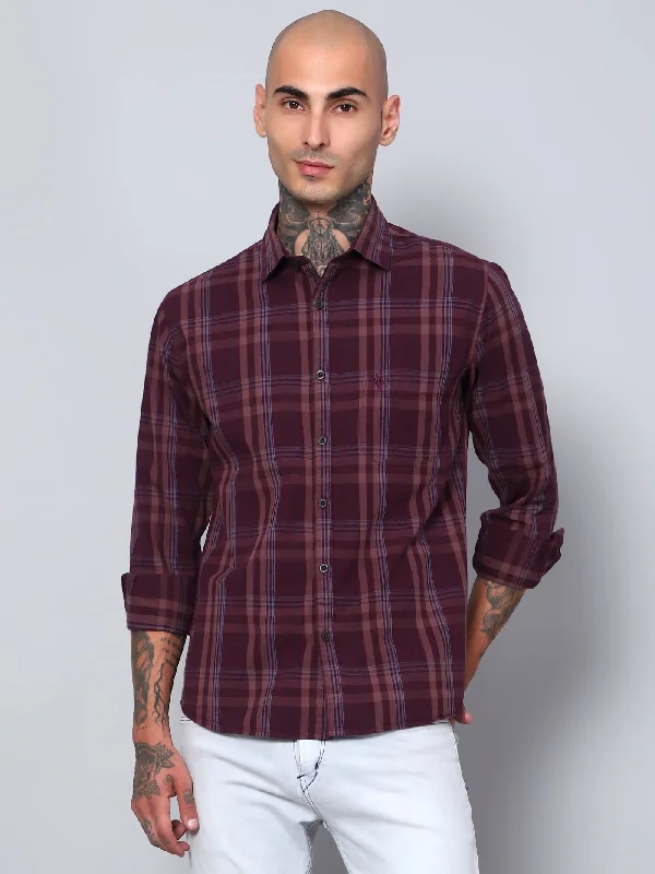 Men's Maroon Casual Big Checks Full Sleeve Shirt