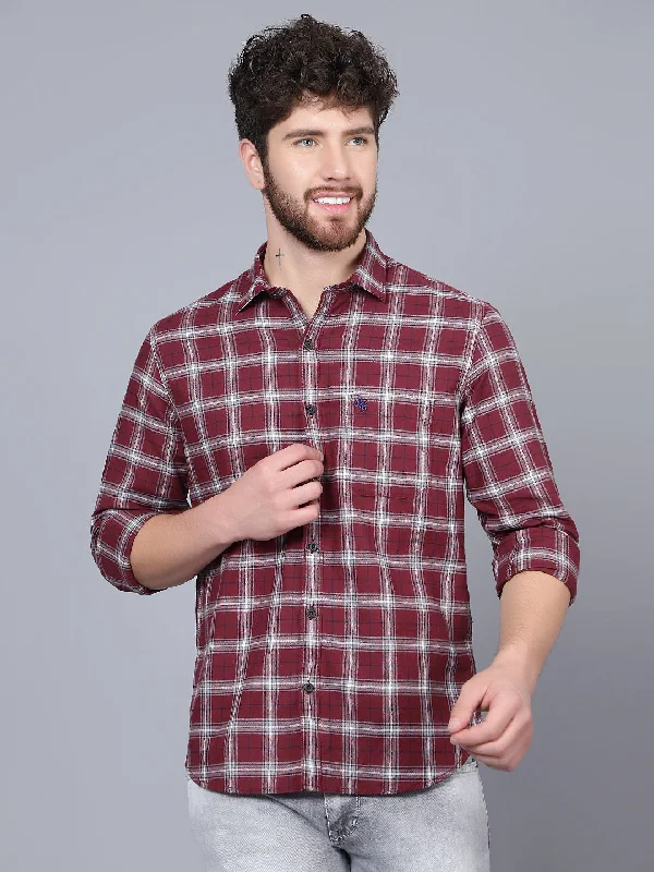 Men's Maroon Casual Medium Checks Full Sleeve Shirt