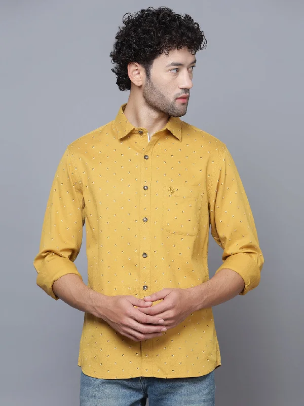 Men's Mustard Casual Geometric Print Full Sleeve Shirt