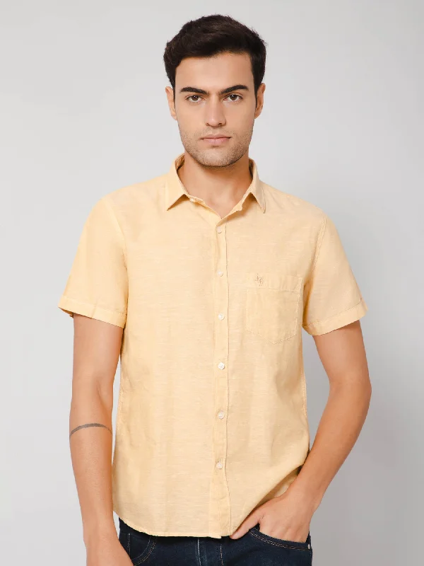 Men's Mustard Casual Plain Half Sleeve Shirt