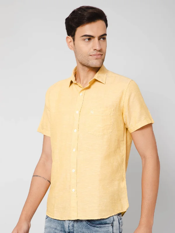 Men's Mustard Casual Plain Half Sleeve Shirt