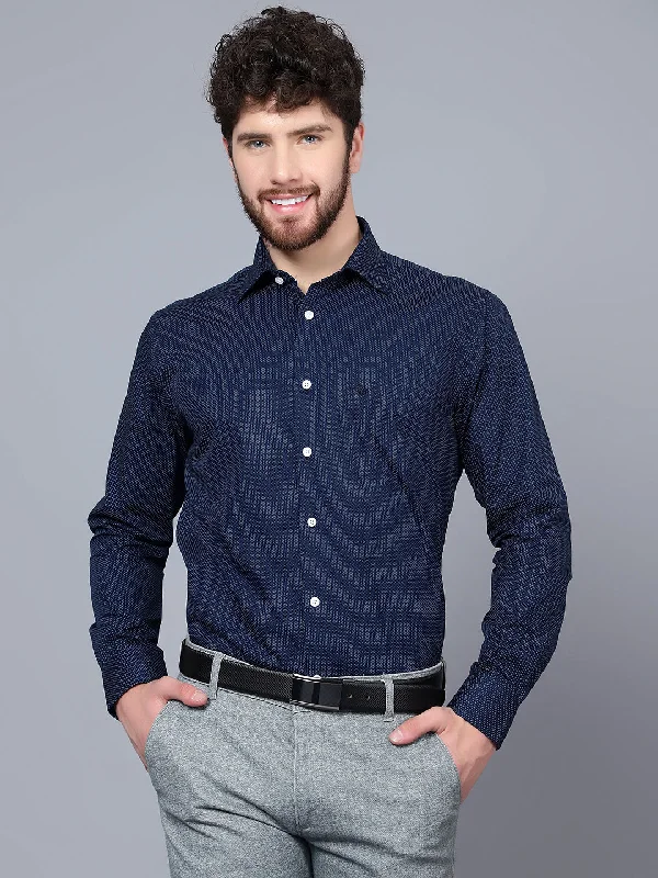 Men's Navy Blue Formal Dot Print Full Sleeve Shirt