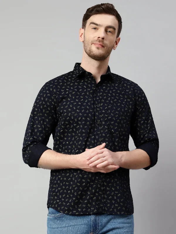 Men's Navy Blue Casual Ditsy print Full Sleeve Shirt