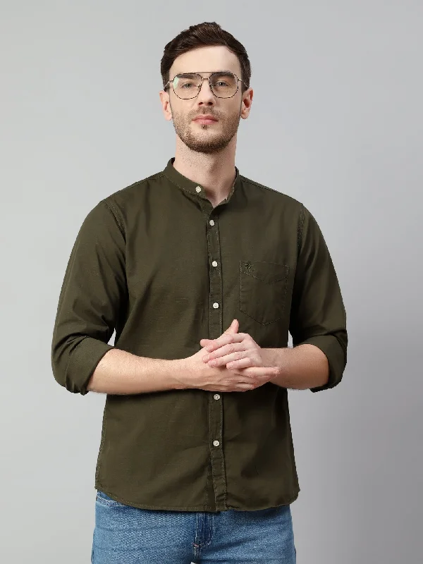 Men's Olive Green Casual Plain Full Sleeve Shirt