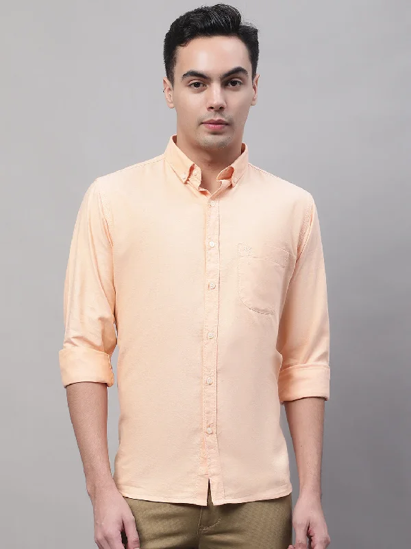 Men's Light Orange Casual Plain Full Sleeve Shirt