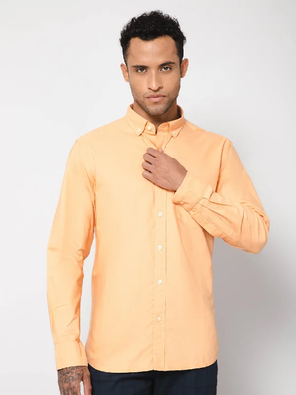 Men's Light Orange Casual Plain Full Sleeve Shirt