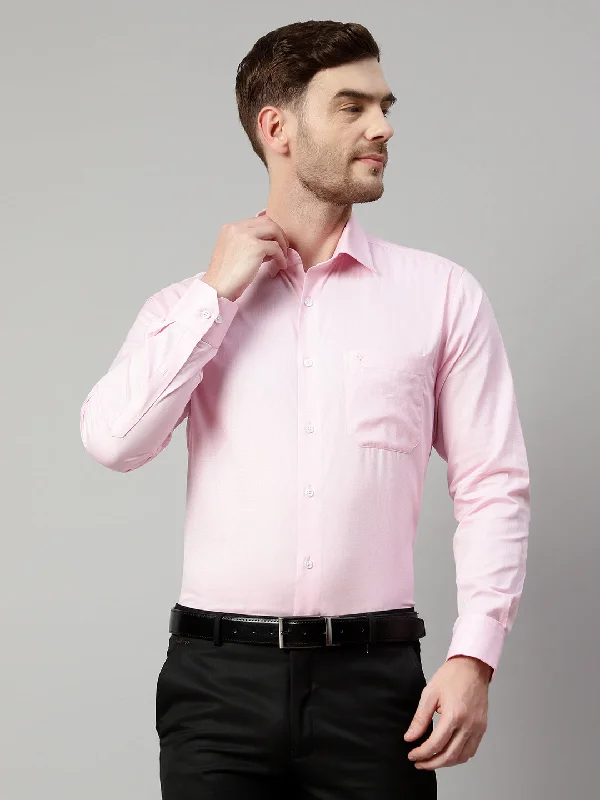 Men's Light Pink Formal Fil a Fil Plain Full Sleeve Shirt